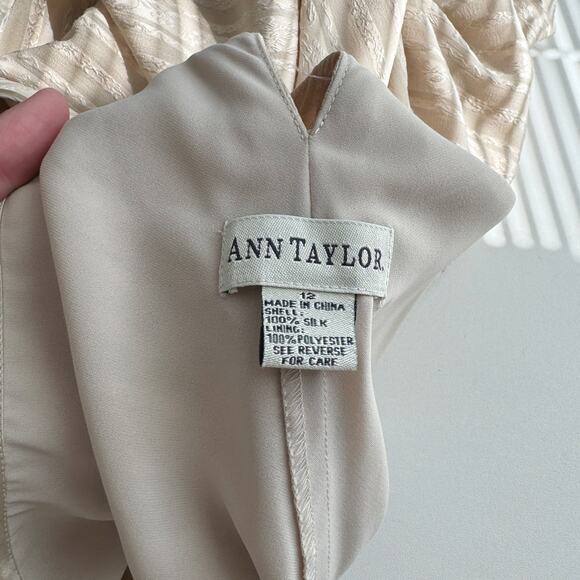 Vintage 80s 90s Ann Taylor Champagne Silk Jacquard Floral Stripe Slip Dress 12 - Picture 6 of 6